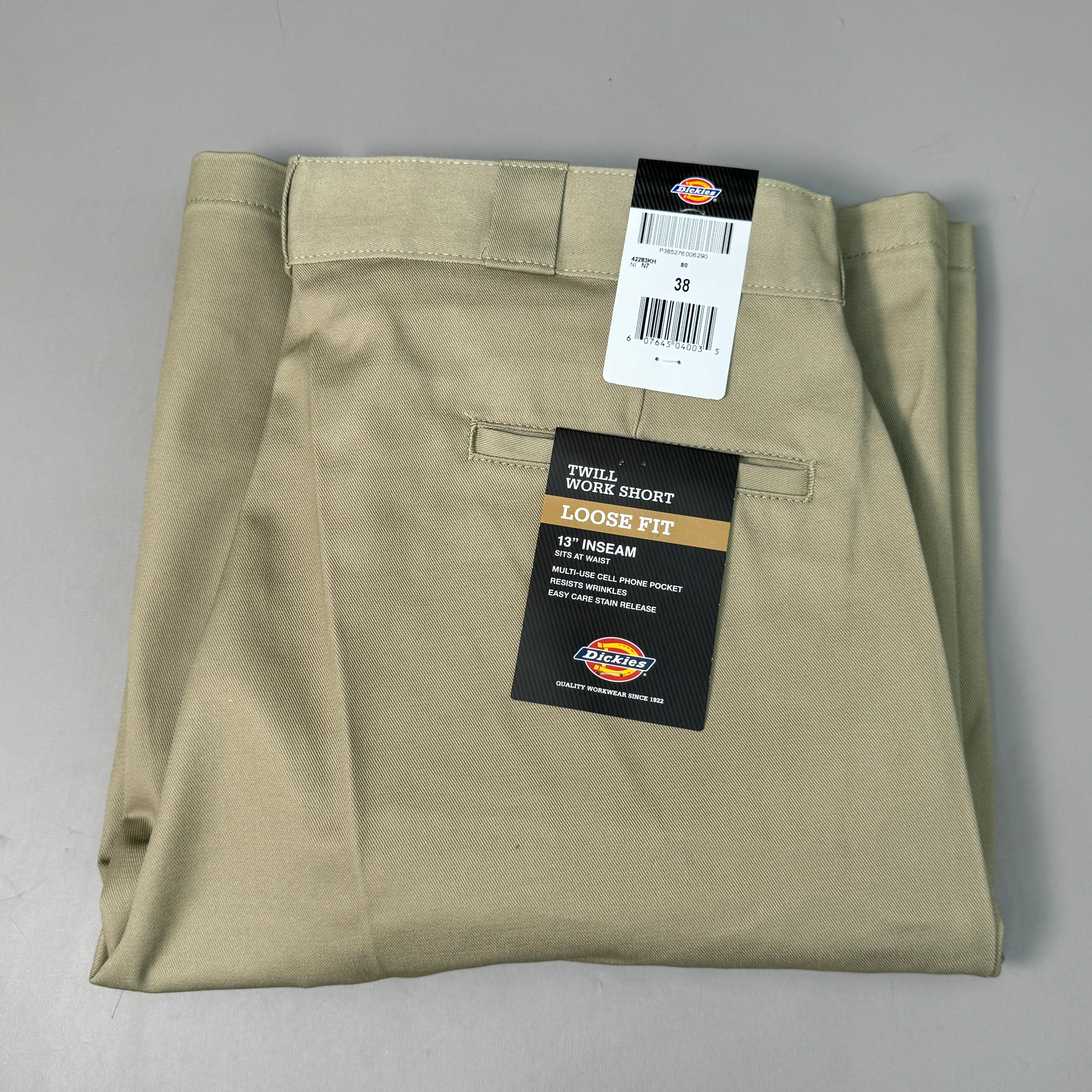 DICKIES Loose Fit Twill Work Shorts 13" Inseam Men's Sz 38 Khaki 42283KH
