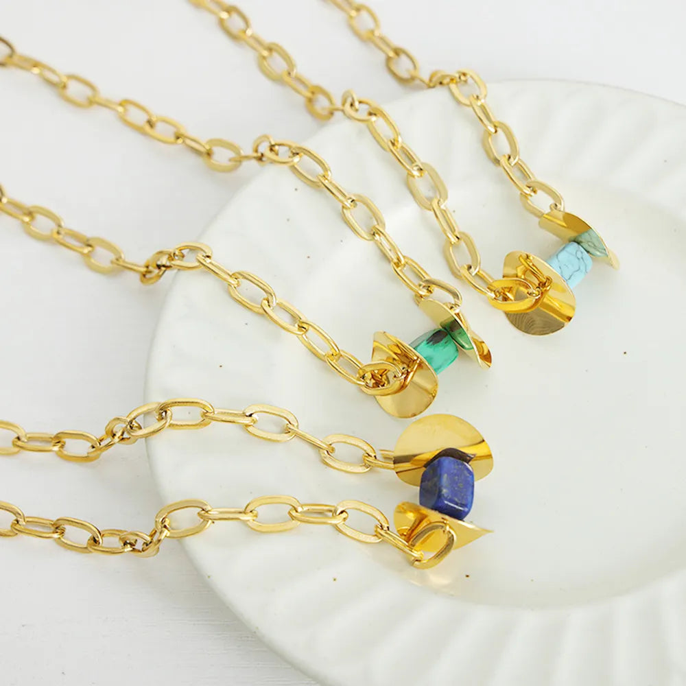 Natural Stone Pendant Titanium Steel Necklace
