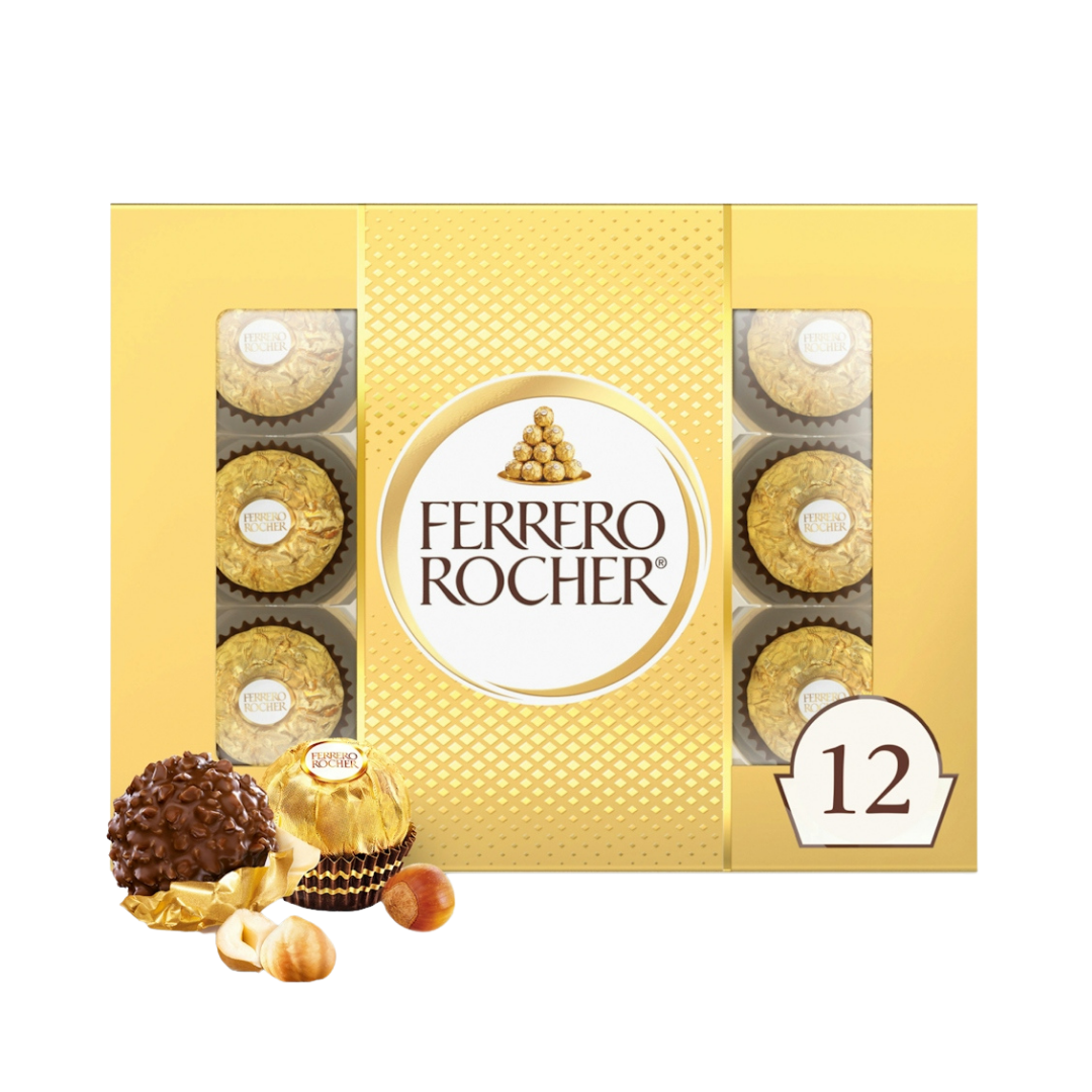 Ferrero Rocher Fine Hazelnut Chocolates Gold Gift Box (12 count)
