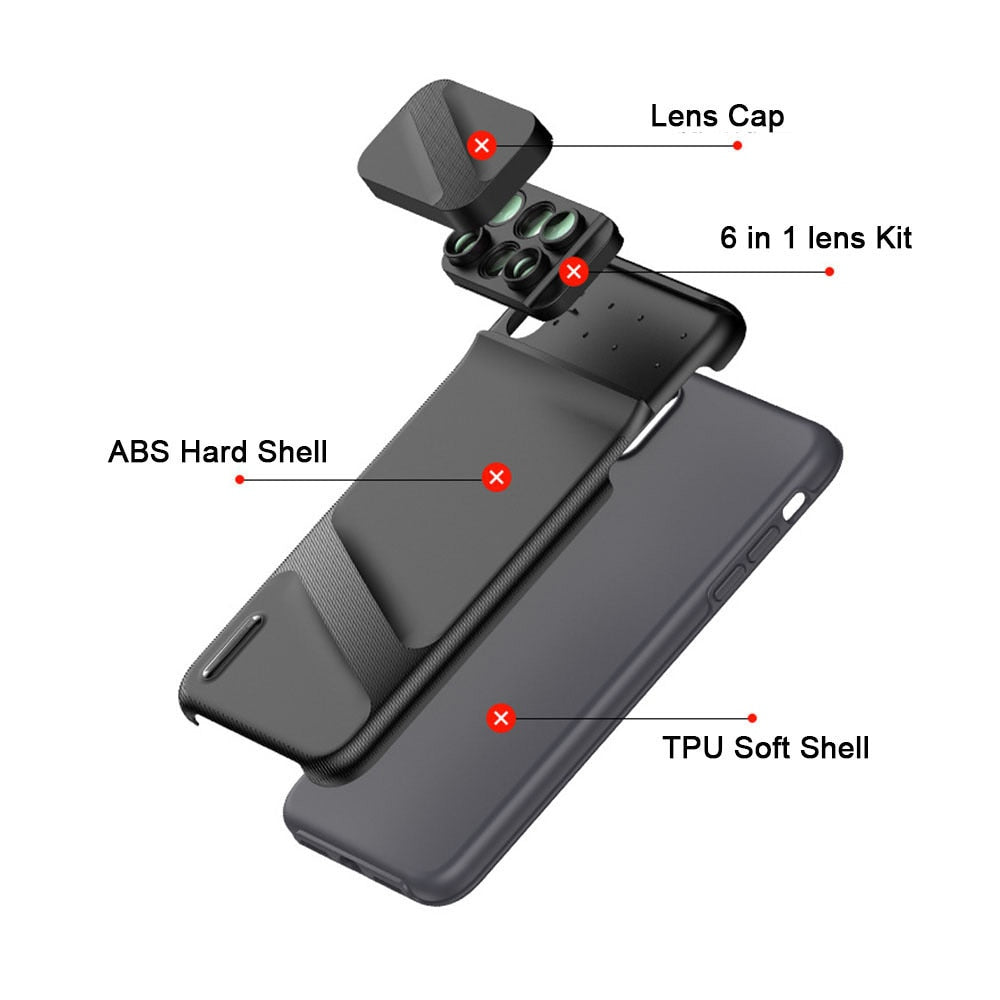Camera Lens Phone Case for iPhone XR XS Max Fisheye Wide Angle Macro Lens Phone Cover Mobile Phone Lensese Case Full Coverage