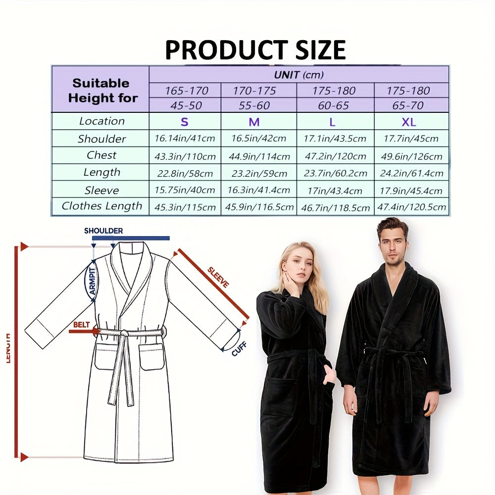Unisex Extra Warm Coral Fleece Bathrobe Mens and Women Adult Robes for Your Bathroom Bath Towel Bedroom Shawl Collar Robes, Valentines gift for lovers