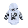 Letter-printed Plaid Patchwork Long-sleeve Hooded Romper