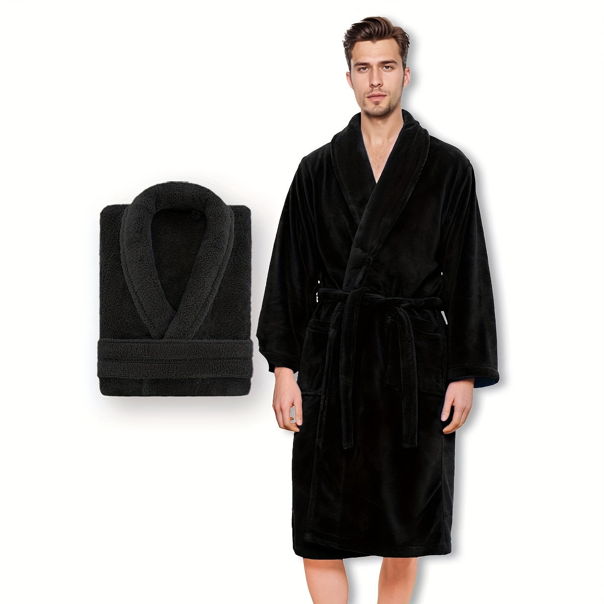Unisex Extra Warm Coral Fleece Bathrobe Mens and Women Adult Robes for Your Bathroom Bath Towel Bedroom Shawl Collar Robes, Valentines gift for lovers