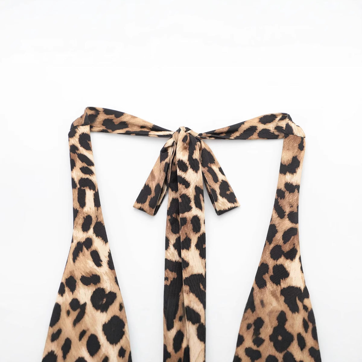 Leopard print halter neck one-piece swimsuit for women