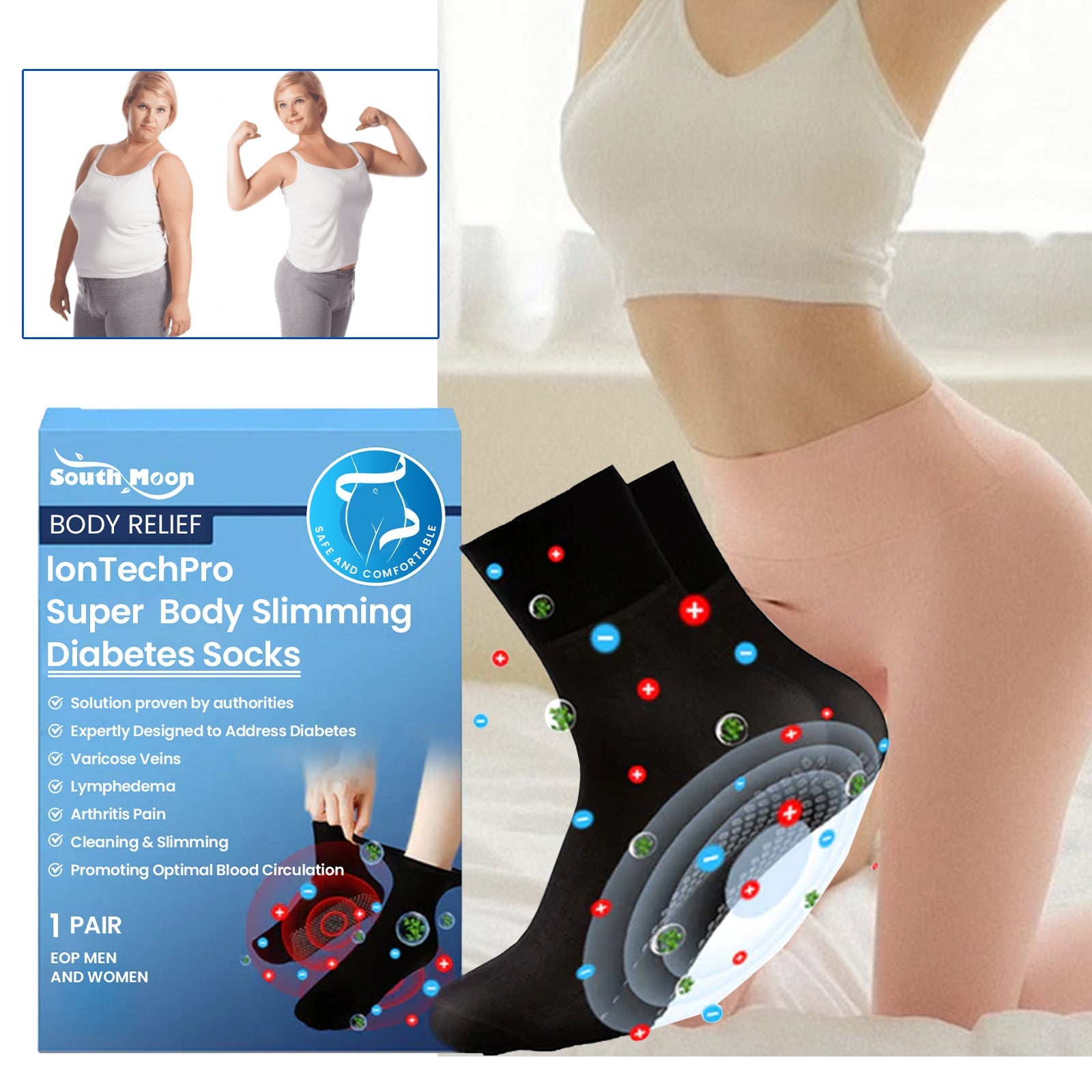 Lon Tech Pro Super Body Slimming Diabetes Socks, Breathable Soft And Comfortable Non-slip Foot Care Socks