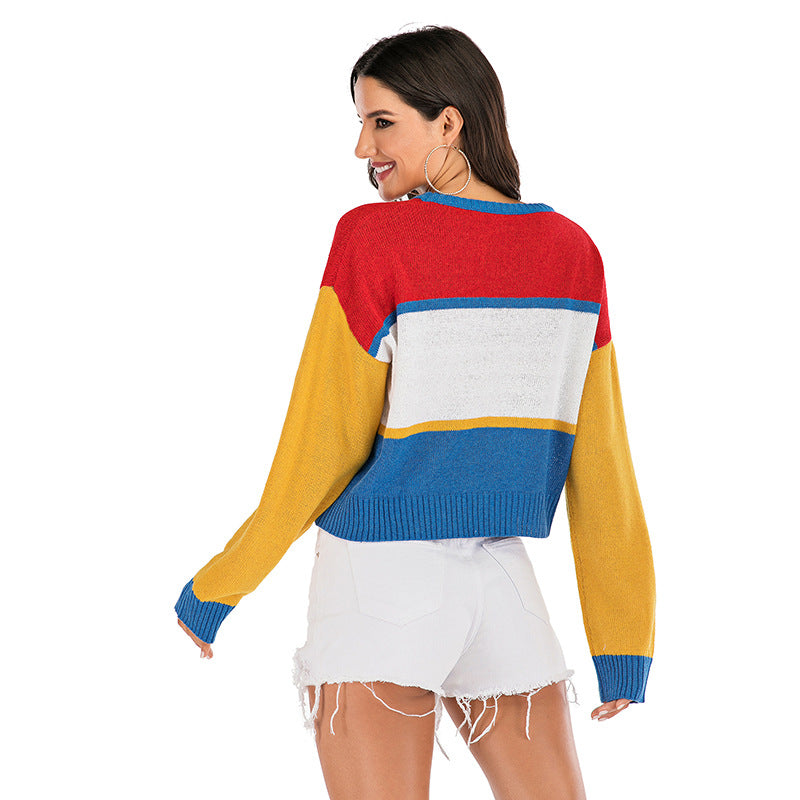 Contrast Dropped Shoulder Long Sleeve Sweater
