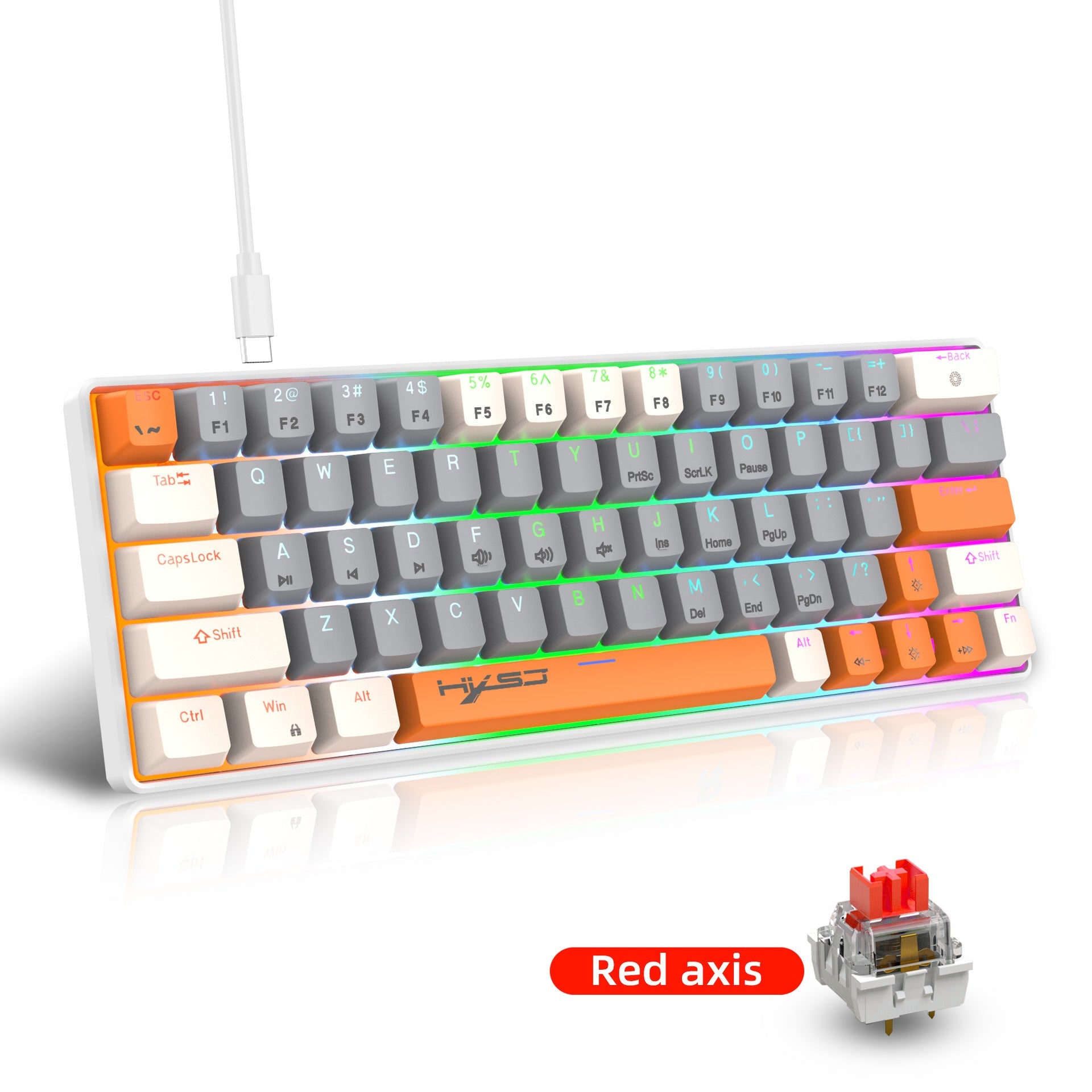 63 key portable 60% mechanical gaming keyboard RGB backlit compact mini gaming keyboard