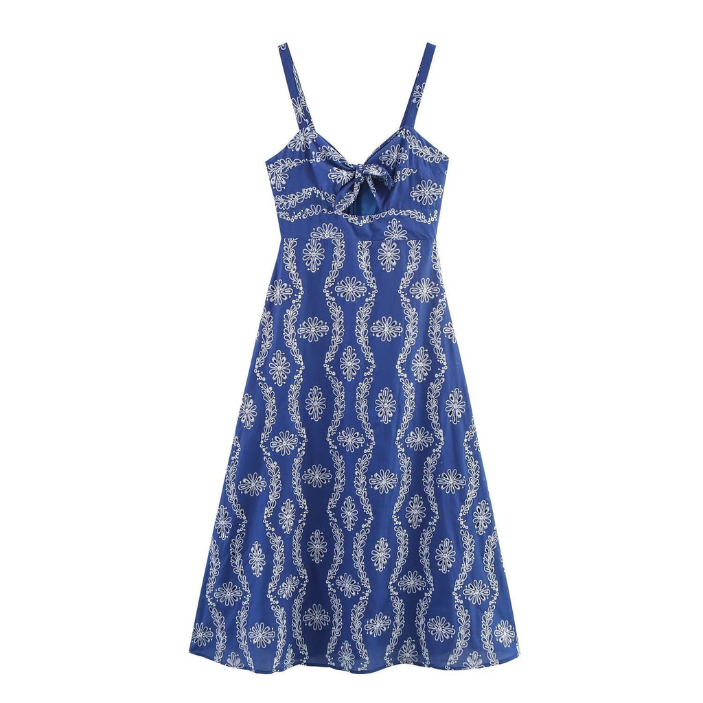Hollow lace embroidery suspender dress for women