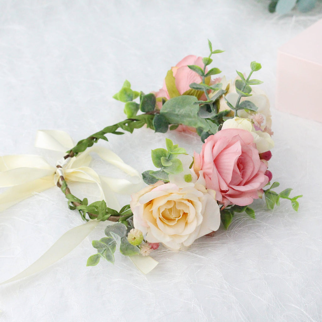 Spring and summer flower garland headwear simulation rose crown water grass headband bride travel photography hair accessories