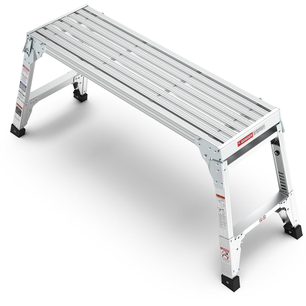 Aluminum Work Platform Large Size Step Stool Folding Portable Work Bench 40" Width Telescopic Feet 22" -27.5" Height Adjustable