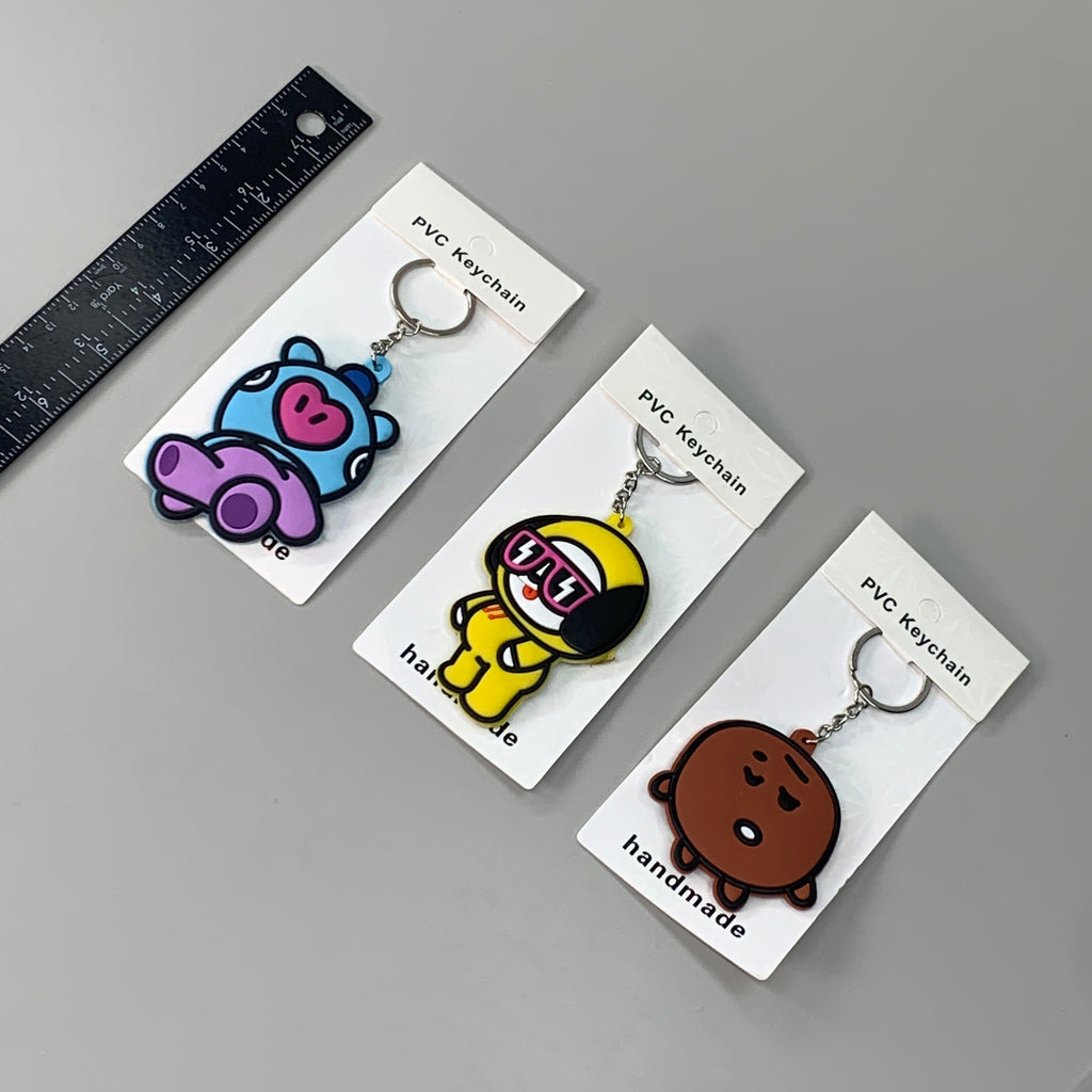 BTS 3-PACK! Kpop Korean Little Figure Tag Keychains of Characters Mang, Shooky & Chimmy (New)