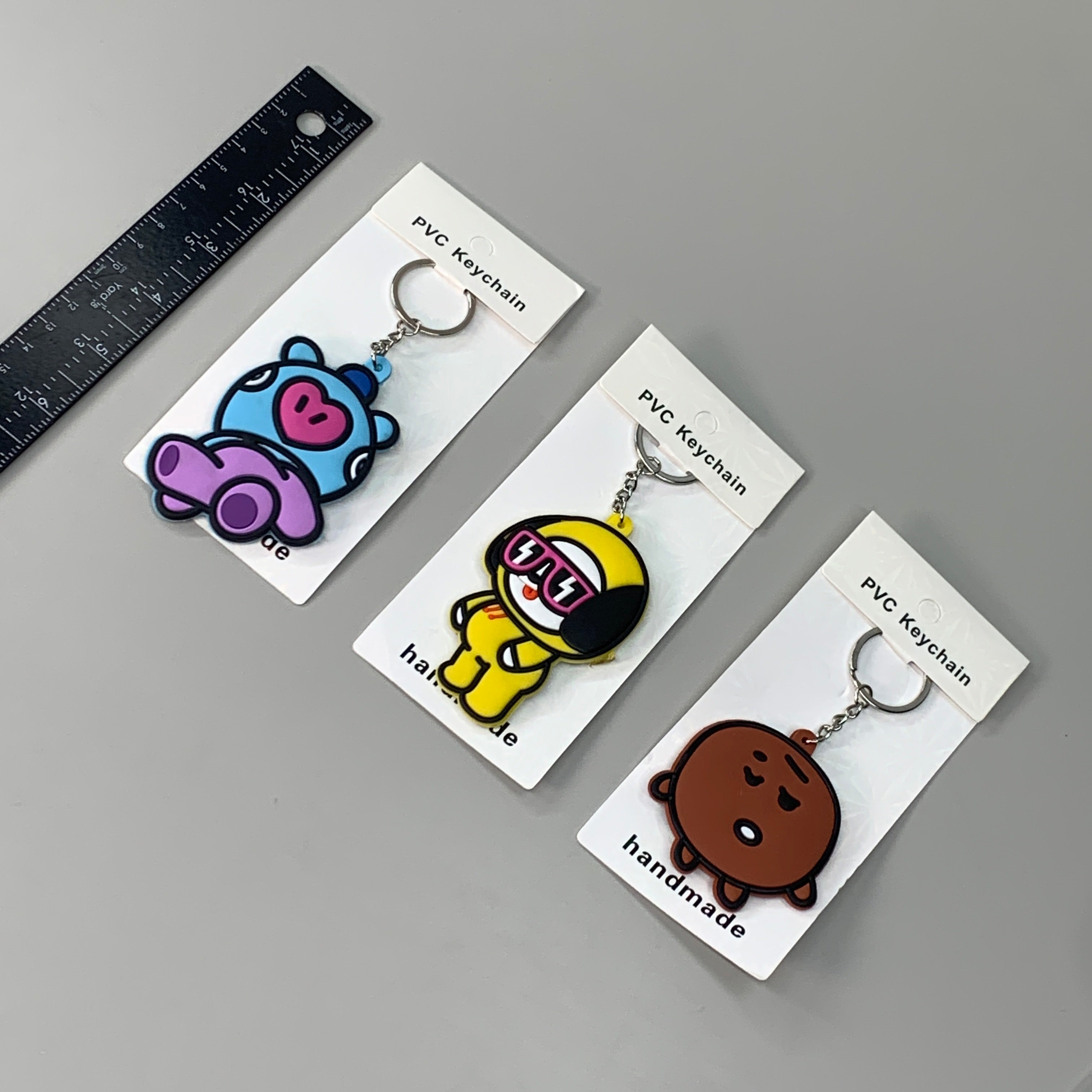 BTS 3-PACK! Kpop Korean Little Figure Tag Keychains of Characters Mang, Shooky & Chimmy (New)