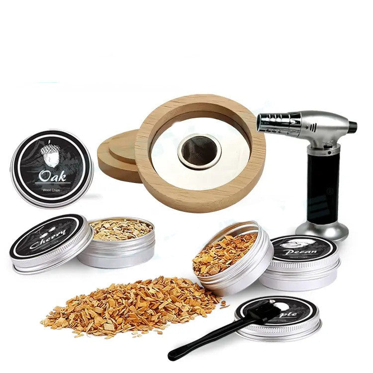 Professional Bourbon Drink Infuser Gift Box | Luxury Wood Chip Aromatic Cocktail Kit | Hand-Carved Oak Spirit Seasoning Set with Torch