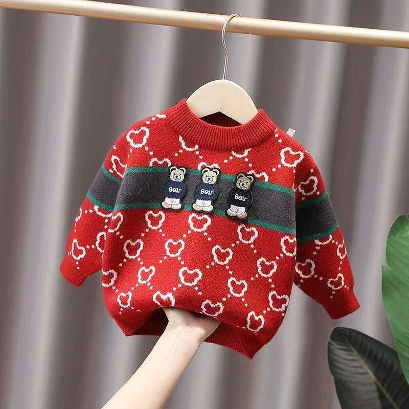 Boys' Velvet Thickening Sweater Girls' Pullover