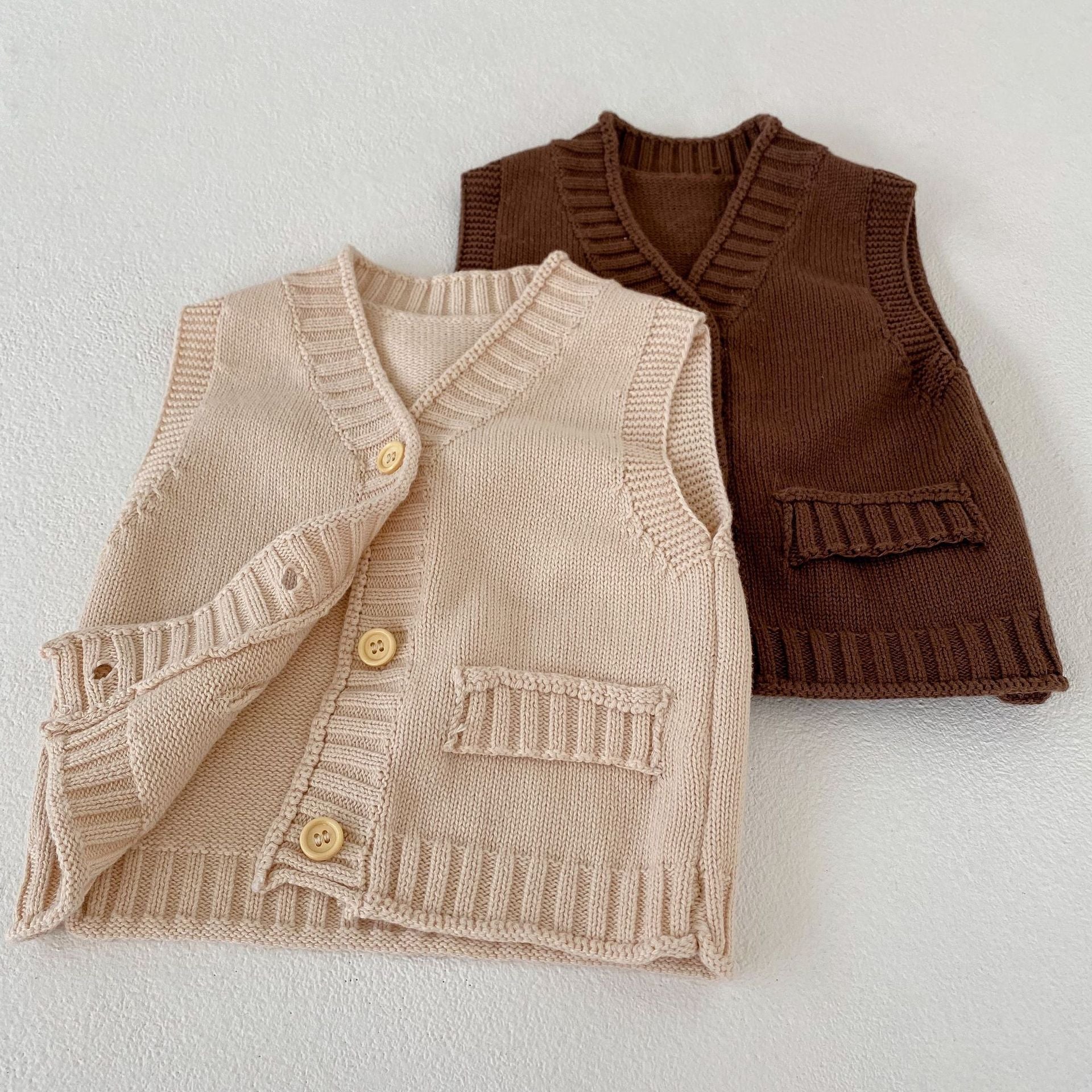 V-neck Cardigan Cotton Knit Sweater Vest Coat