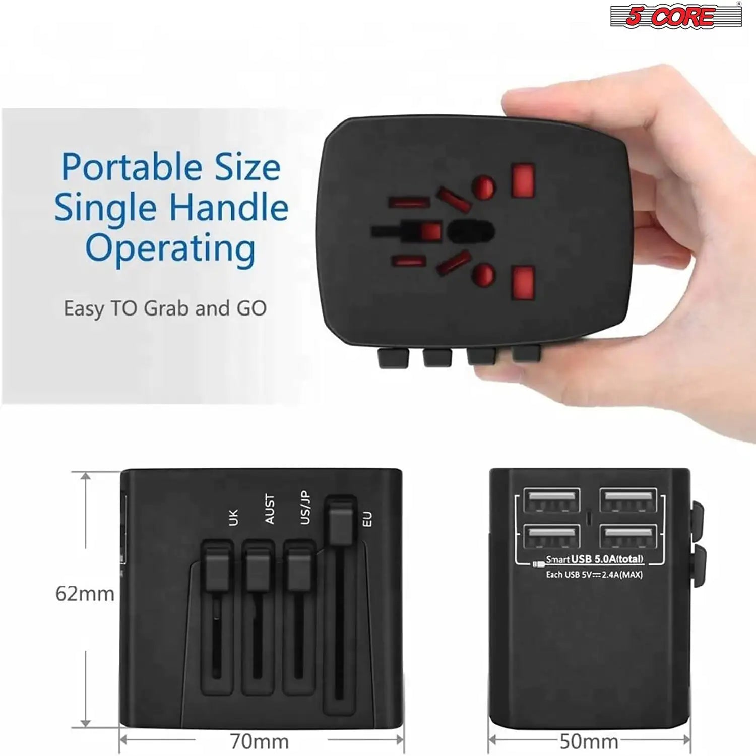 Universal Travel Adapter International Power Adapters 3 Pack Multicharger Plug w 4 USB Ports