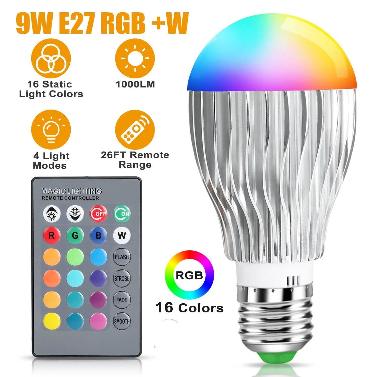 9W LED Light Bulb E27 RGB Lamp