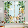 2Pcs Tropical Jungle Animal Cartoon Curtains Living Room Bedroom Window Decor or Kids Room