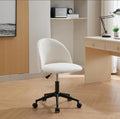Velvet fabric office chair, mid back adjustable rotating computer chair, black legs, cushioned office chair with wheels ，White