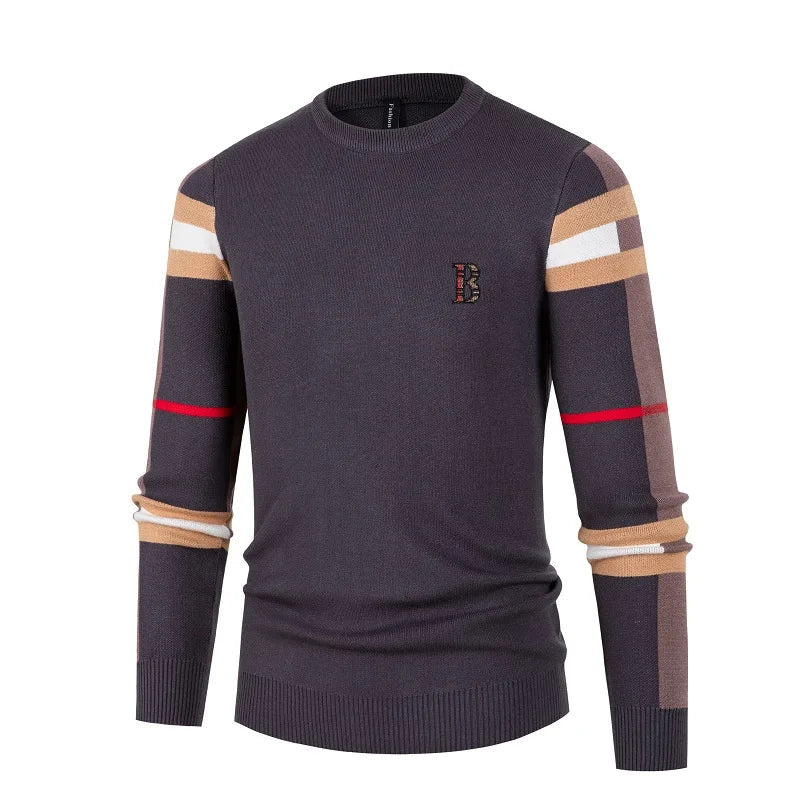 Men's Knitted Shirt Men's Thin Style Color blocked Interior Bottom Knitted Shirt Casual Middle Neck