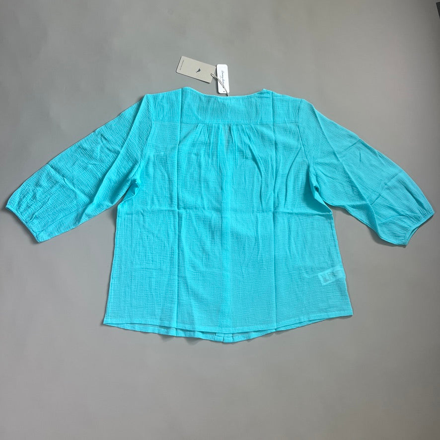 TOMMY BAHAMA Women's Lana Bay Gauze Top 3/4 Sleeve Blue Radiance Size M (New)
