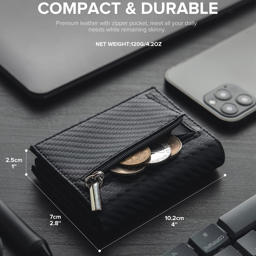 Men's Carbon Fiber Magnetic Card Clip PU Leather RFID Bank Card Bag Large Capacity Card Clip