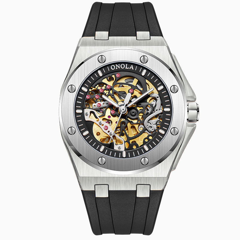 Fully automatic mechanical watch for men fashionable multi-color silicone tape waterproof watch