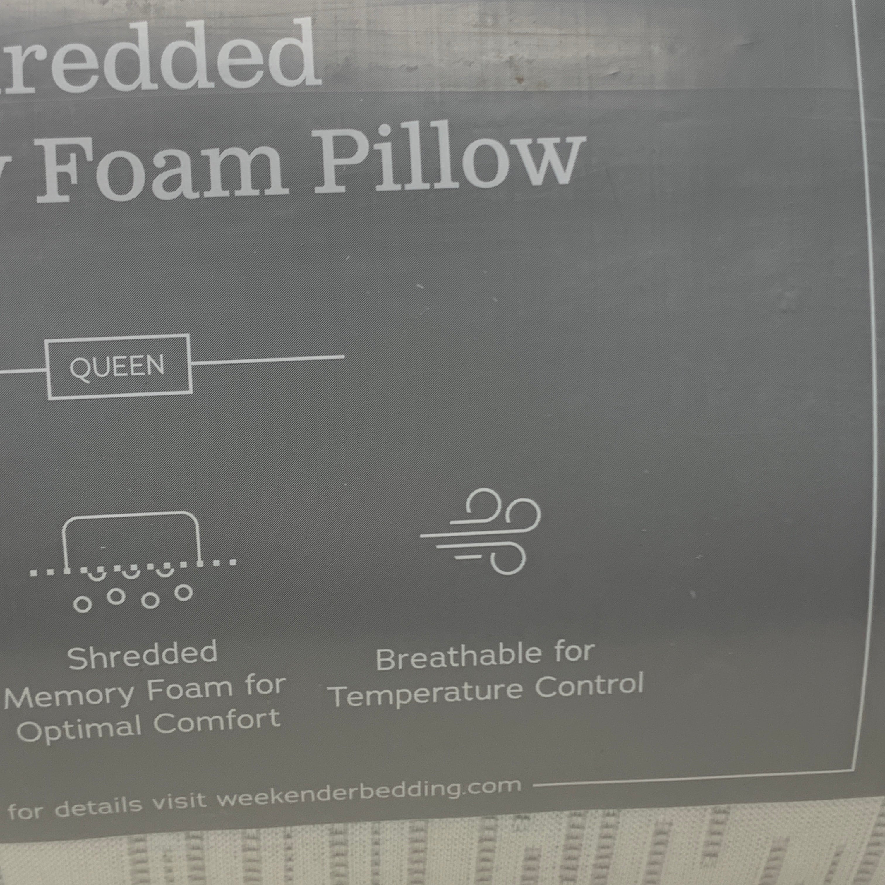 WEEKENDER Shredded Memory Foam Pillow 2pk Breathable Moldable Sz Queen