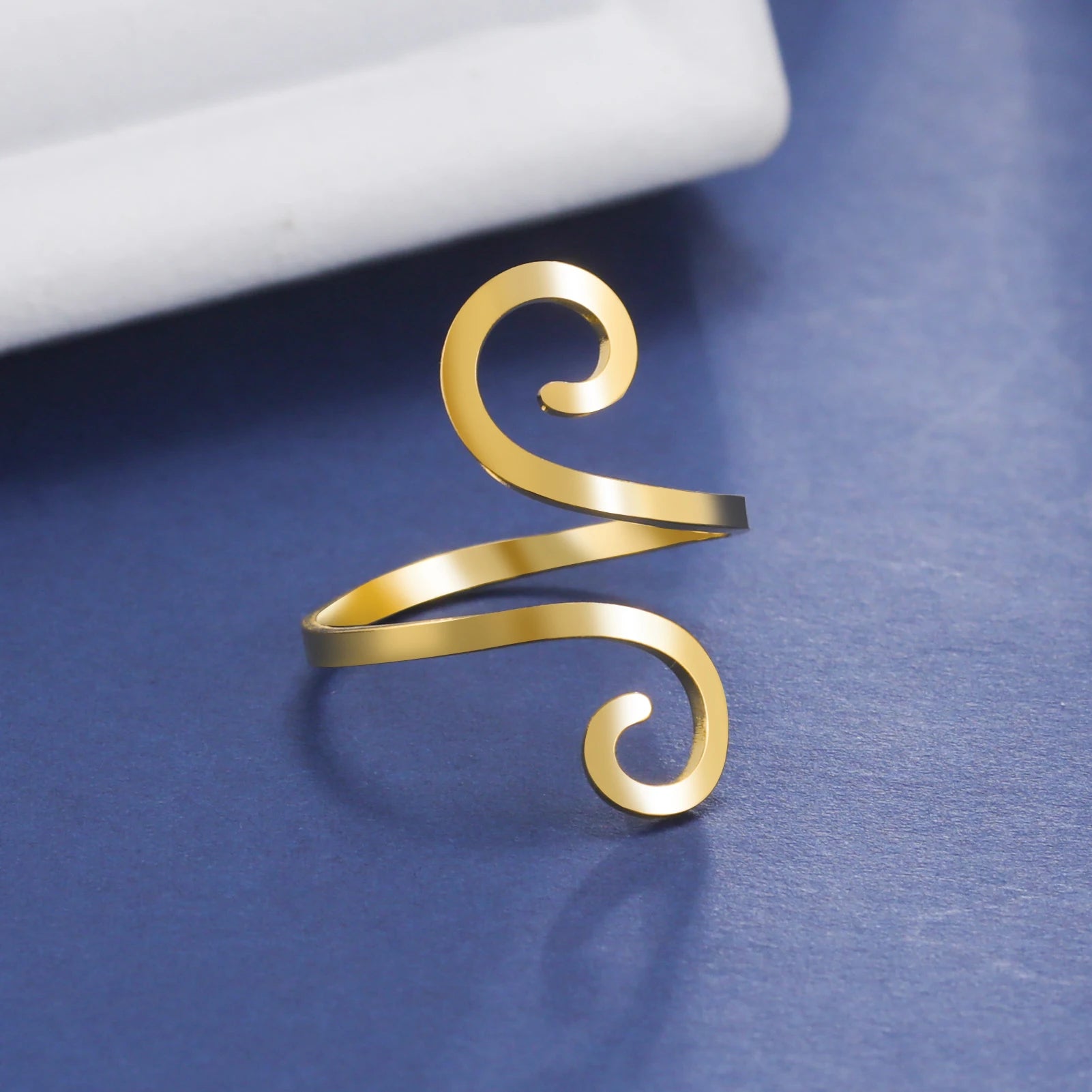 Stainless Steel Large Spiral Ring Women Gold Color Adjustable Finger Rings Minimalist Jewelry Valentine Gift New In