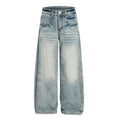Punk Washed Gradient Wave Pattern Denim Pants Men's Loose Wide Leg Long Trousers Vibe Trendy Distressed Straight Leg Jeans