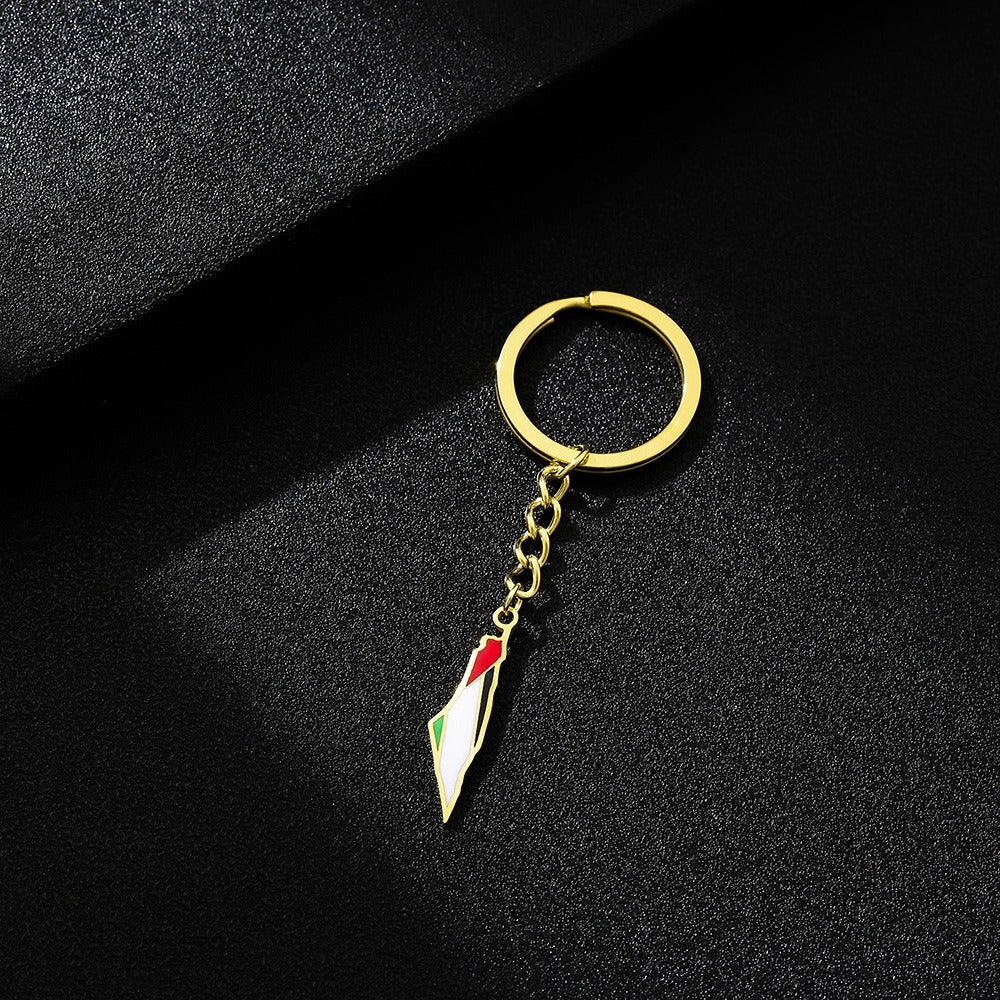 Palestine Map Flag Keychain Accessories Decoration Men's and Women's Ethnic Style Versatile Stainless Steel Accessories