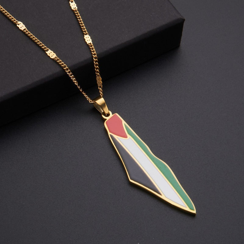 Titanium steel stainless steel drip glue Middle East Palestine map pendant necklace