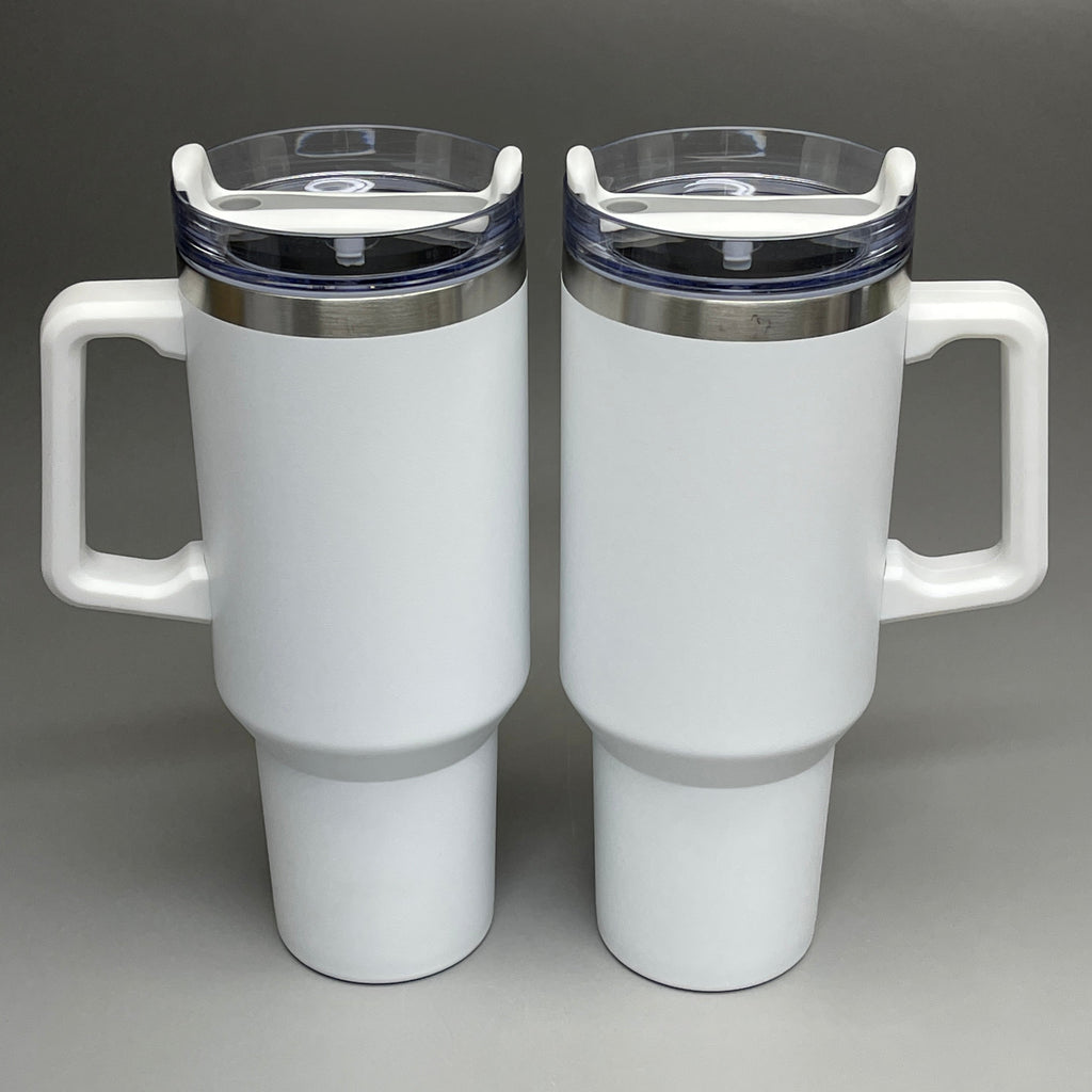 TUMBLER (2 PACK) Insulated Stainless Steel Travel Mug w/ Lid Handle Straw 40 oz White