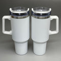 TUMBLER (2 PACK) Insulated Stainless Steel Travel Mug w/ Lid Handle Straw 40 oz White