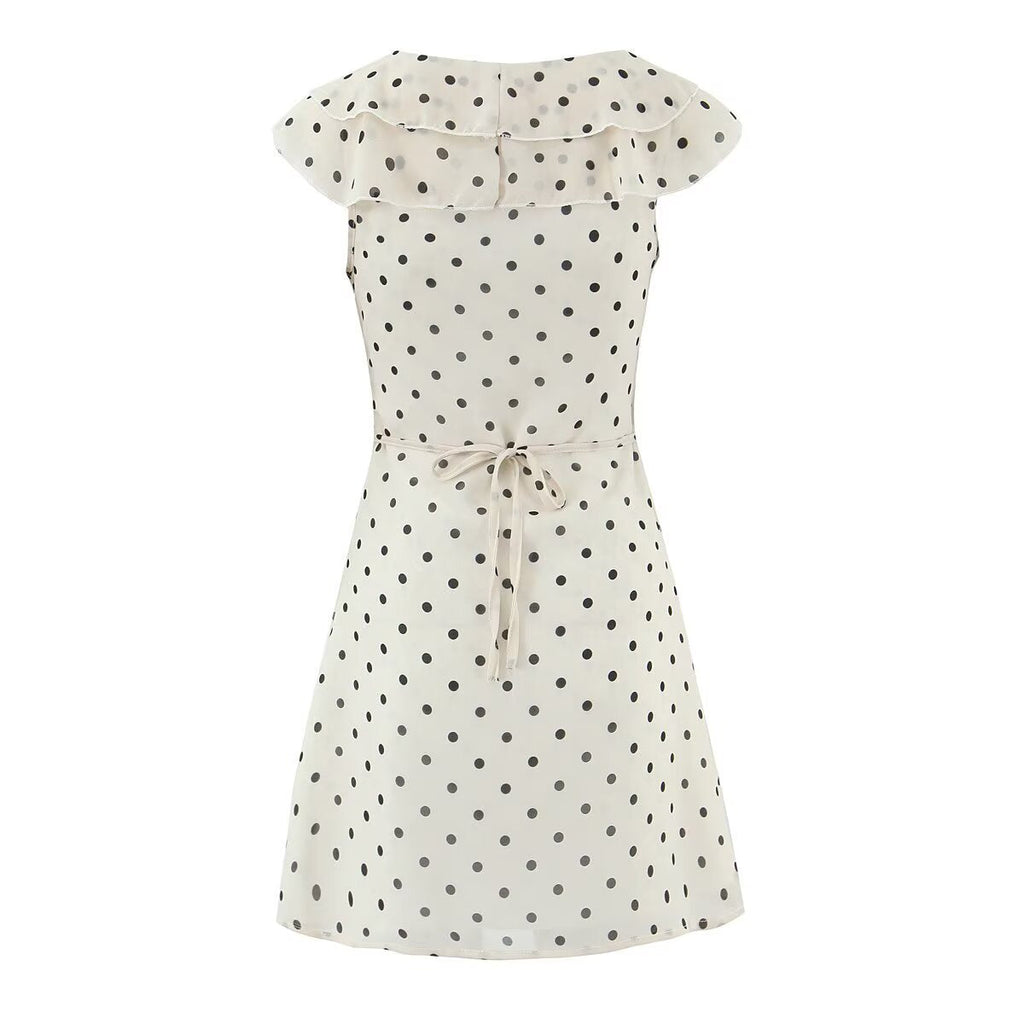 New Women's Fashionable Classic French Polka Dot Ruffle Waist-In Dress