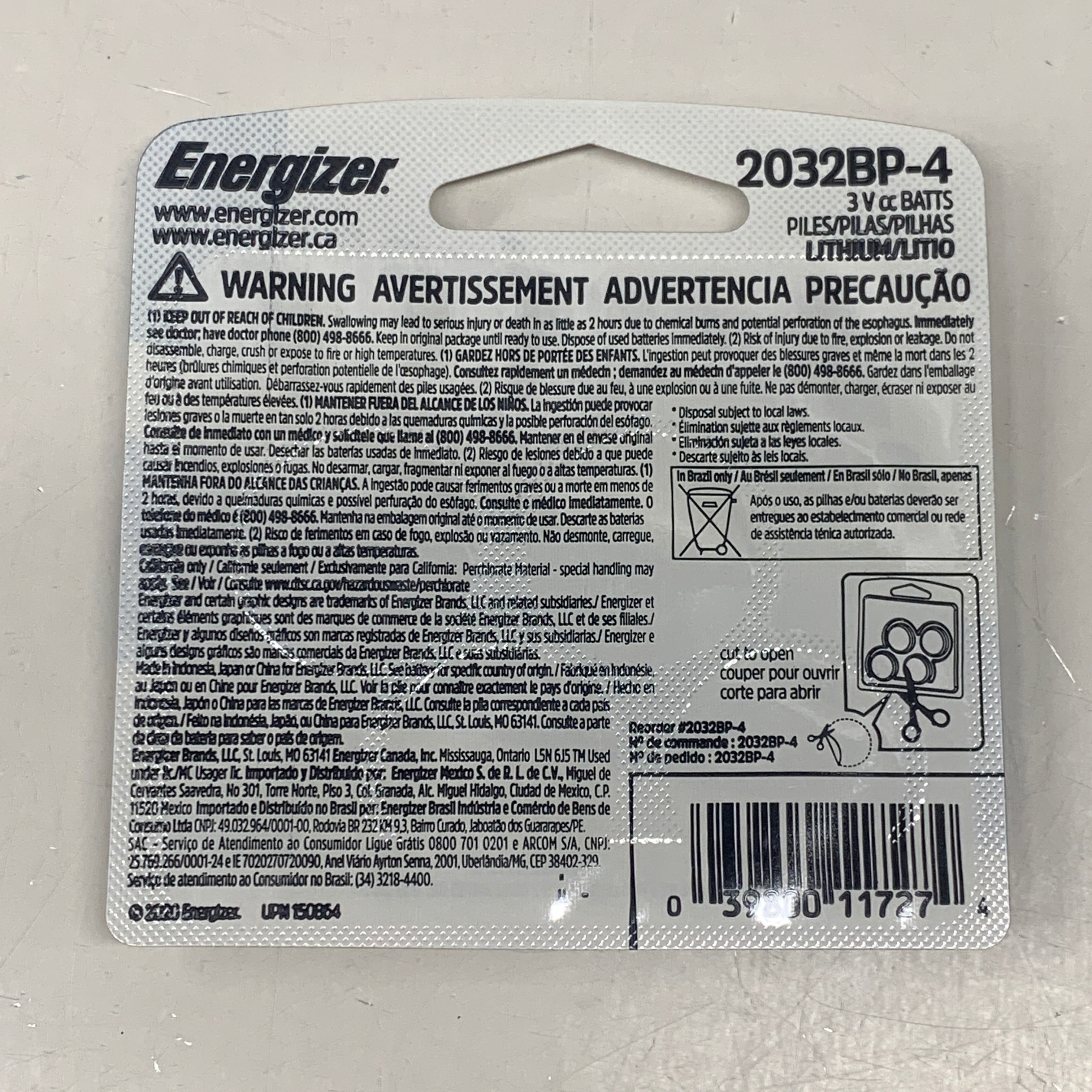 ENERGIZER (2 PACK, 8 Total Batteries) 2032 Lithium Coin Battery for Key FOB 851179