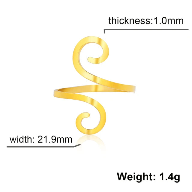 Stainless Steel Large Spiral Ring Women Gold Color Adjustable Finger Rings Minimalist Jewelry Valentine Gift New In