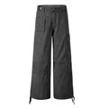 Workwear Straight Leg Long Pants Men's Vibe American Style Pleated Design Irregular Pocket Drawstring Loose Casual Trousers