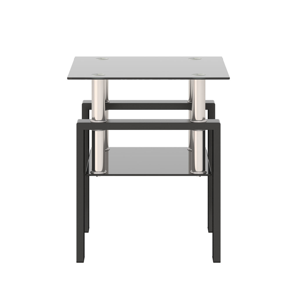 1-Piece Modern Tempered Glass Tea Table Coffee Table End Table, Square Table for Living Room, Black