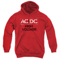 AC/DC High Voltage Stencil Kids Youth Hoodie Red