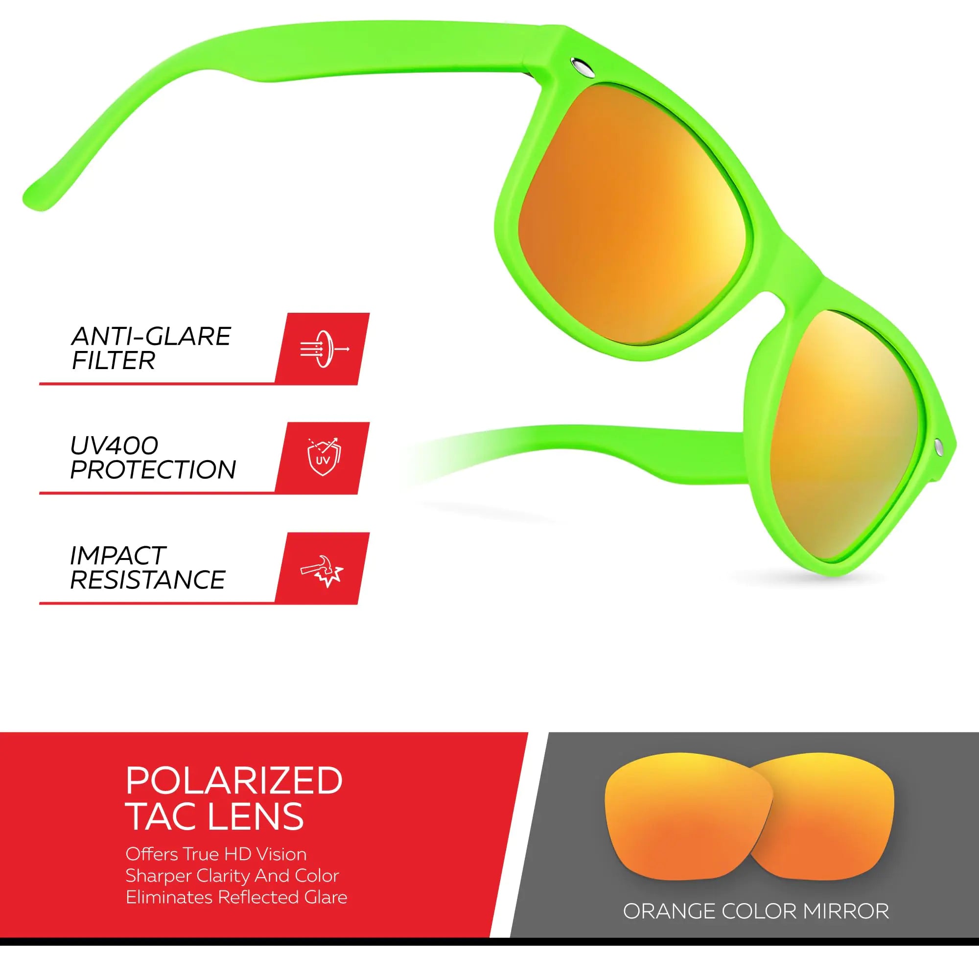 Retro Rewind Polarized Sunglasses for Men and Women - UV Protection Classic Sun Glasses Matte Lime Green | Revo Orange