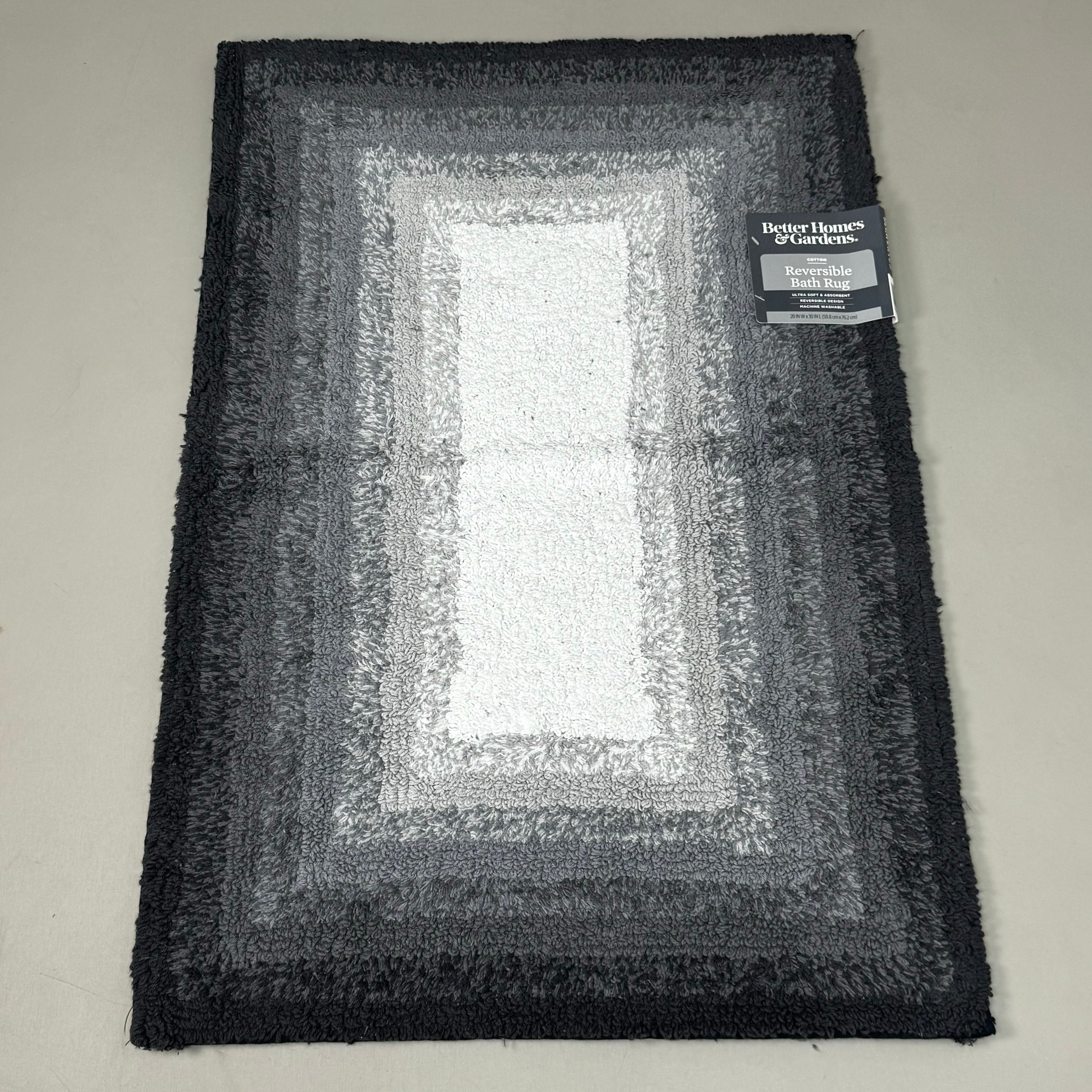 BETTER HOMES & GARDEN (2 PACK) Cotton Reversible Bath Rug 20X30" Ombre Grey