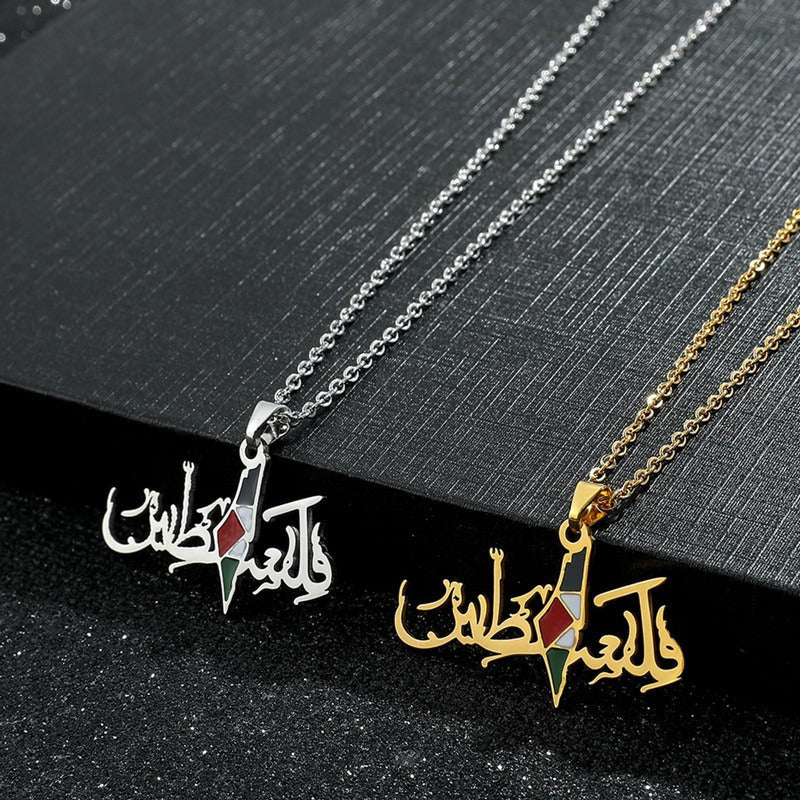 Fashion State of Palestine Map Flag Pendant Necklace Stainless Steel Gold Silver Color Men Women Ethnic Maps Jewelry Gift
