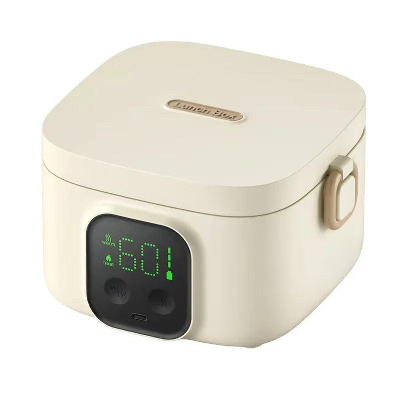 Portable Wireless Water-Free Heating Lunch Box Small Capacity for Baby Camping Trips LCD Display Rechargeable Electric Lunch Box
