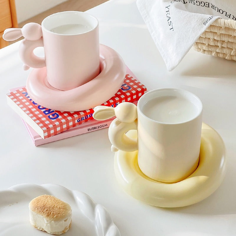Rabbit Coffee Cup Milk Ceramic Cup And Saucer Set Design Sense Ins Niche Afternoon Tea High Value Mug