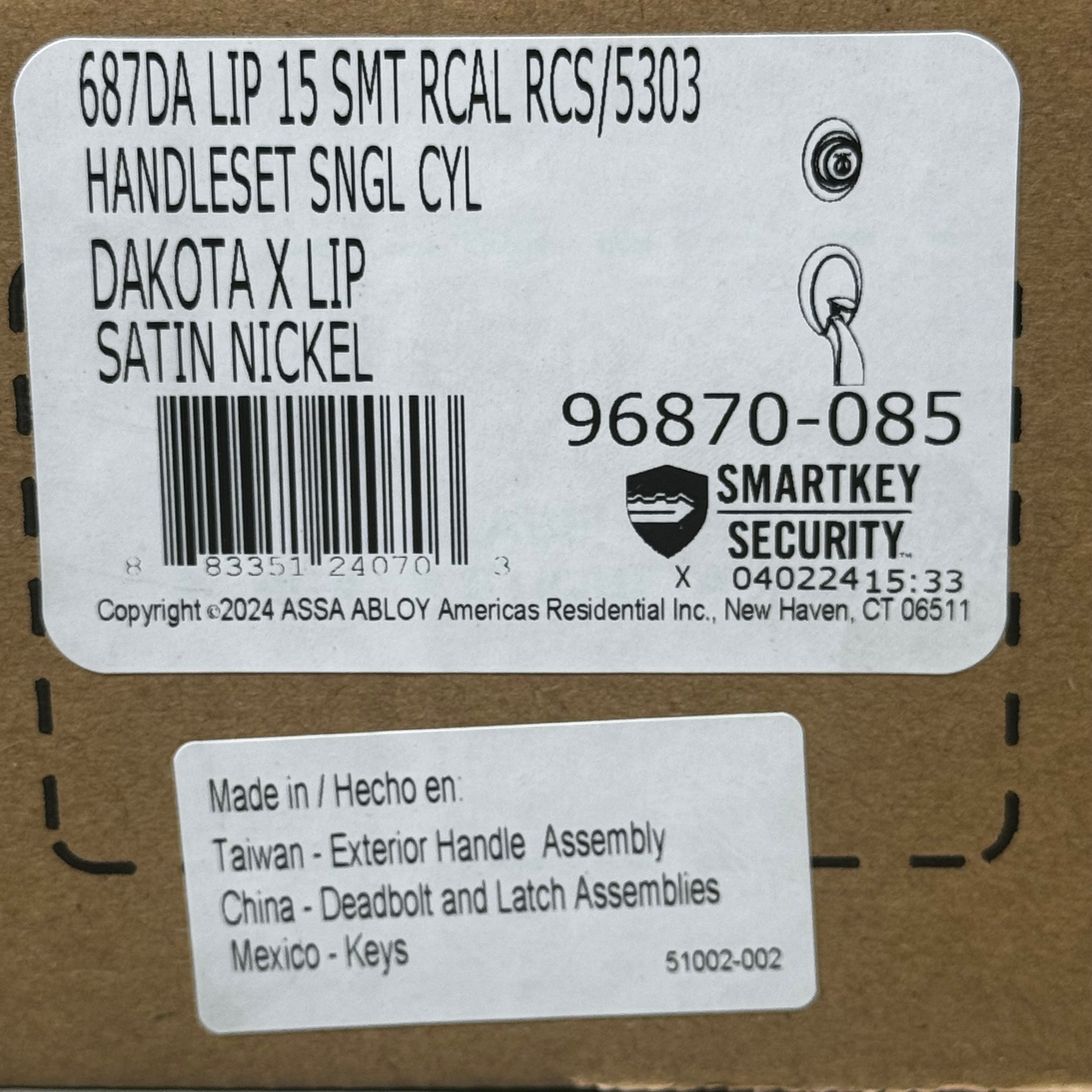 KWIKSET Deadbolt Keyed One Side(Exterior Only)w/ SmartKey Satin Nickel 96870-085