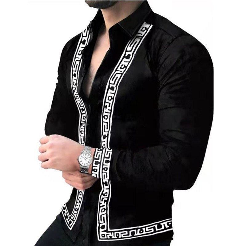 Fashionable printed middle-aged and young men's long sleeved shirt