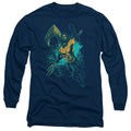 Aquaman Movie Make A Splash Mens Long Sleeve Shirt Navy Blue Officially Licensed