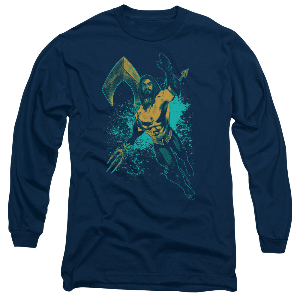 Aquaman Movie Make A Splash Mens Long Sleeve Shirt Navy Blue Officially Licensed