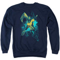 Aquaman Movie Make A Splash Mens Crewneck Sweatshirt Navy Blue Officially Licensed